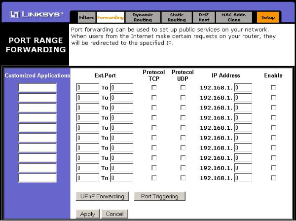 Open ports on a LinkSys Router