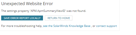 The settings property APM.ApmSummaryViewID was not found