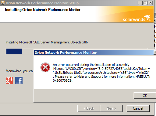 Microsoft.VC80.CRT error appears during installation
