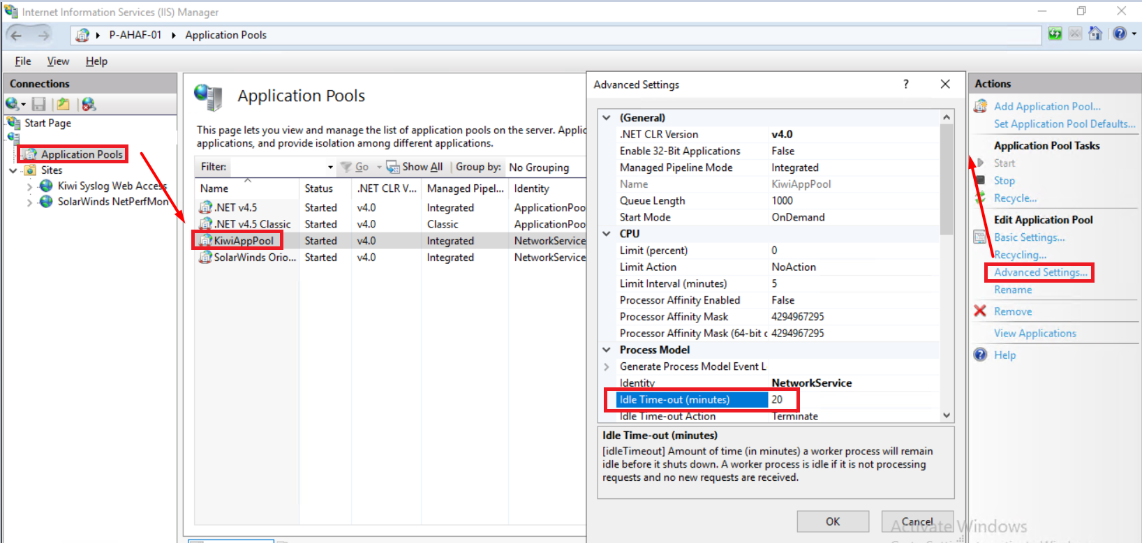 Change or Disable Session Time out for Kiwi Syslog  Access