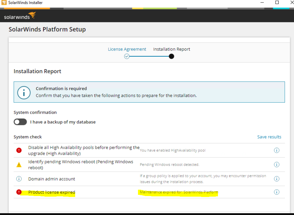 Product license expired in Preflight check up but not visible from Orion