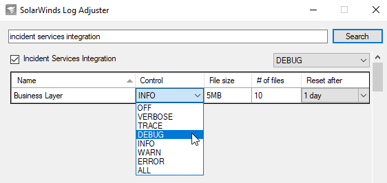 Collect debug logs for ServiceNow integration issues on Orion Platform